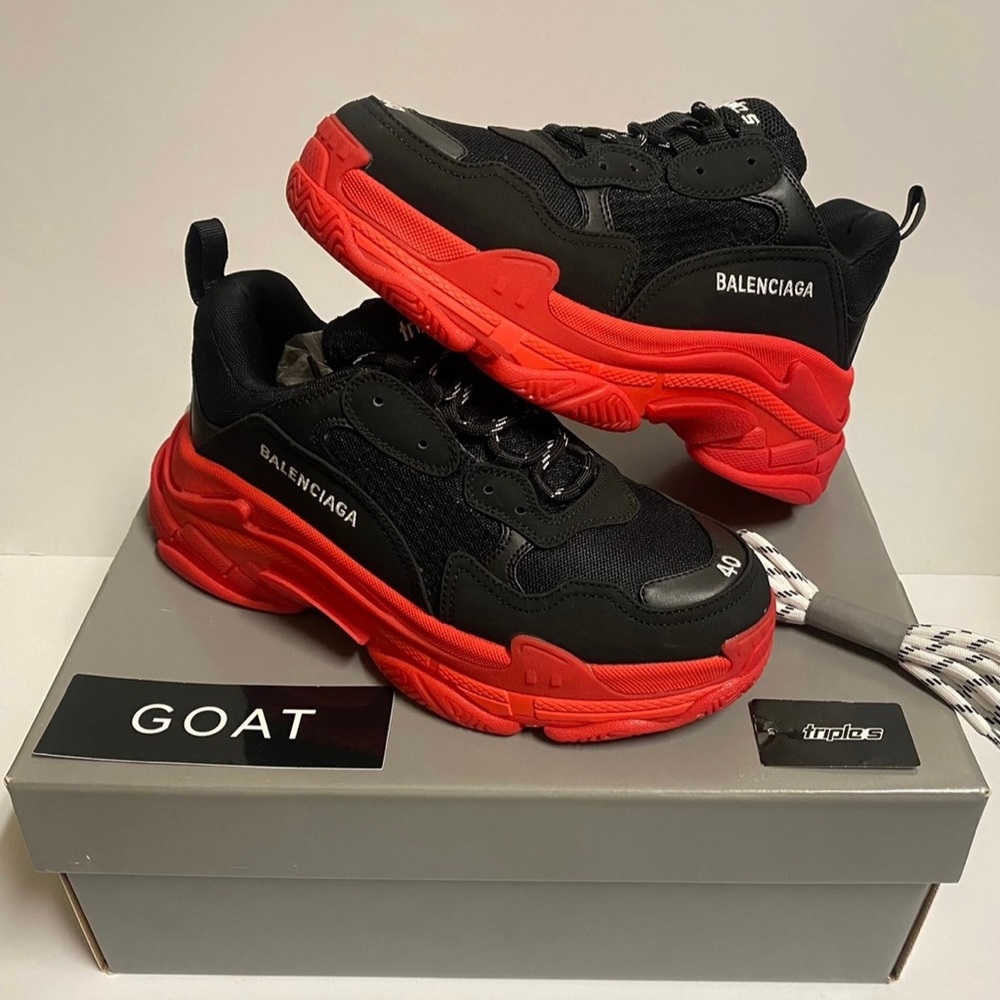 Balenciaga Triple S Red Black Trainers Women Size 10